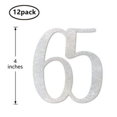 65th Birthday Centerpiece Sticks Silver Glitter 12-Pack Number 65 Table Decor