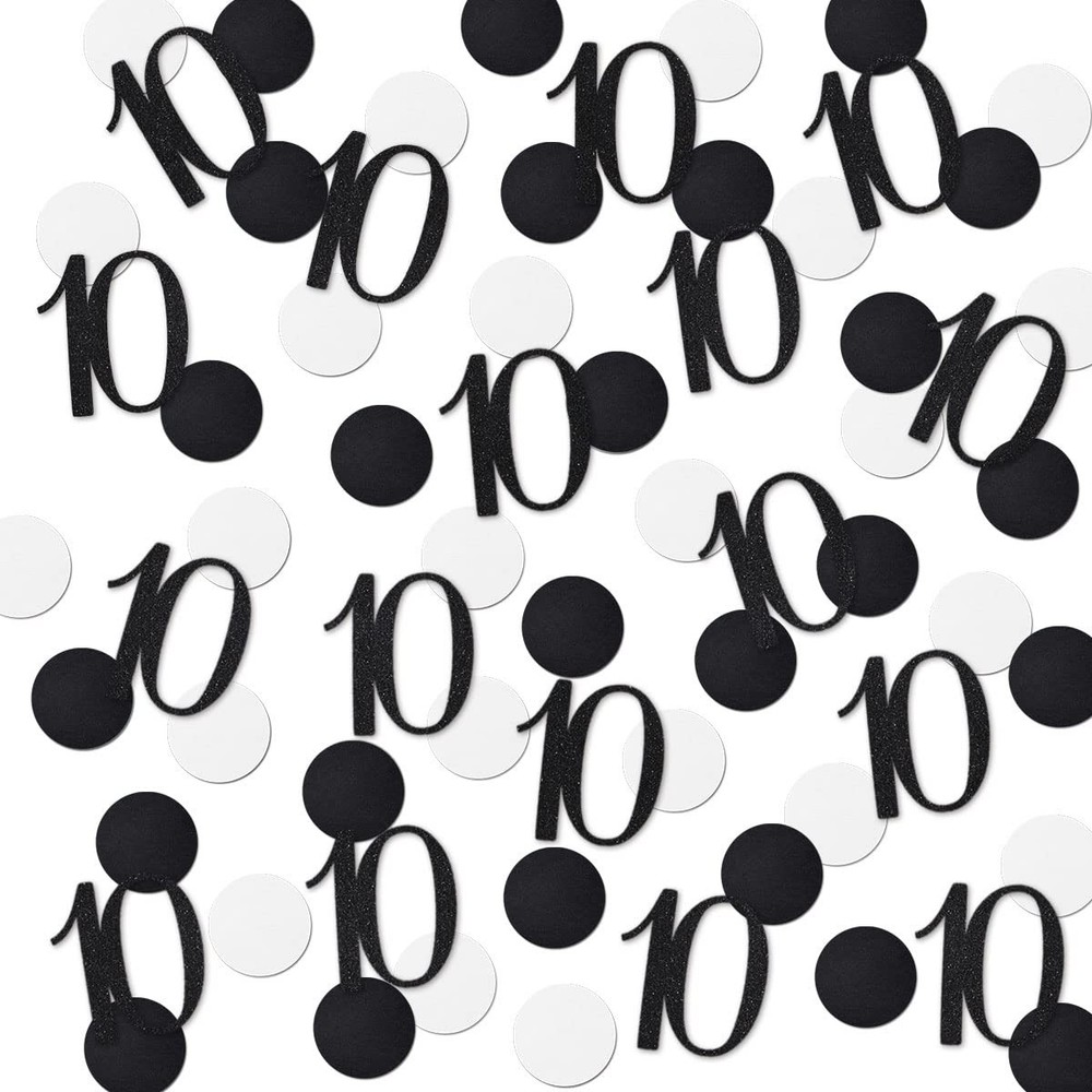 Black Glitter 10 Confetti 10th Birthday 200pcs Anniversary Party Supply