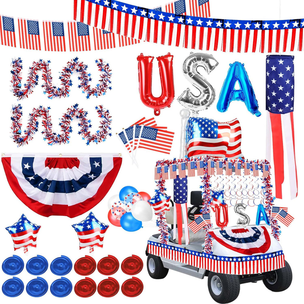 4Th of July Golf Cart Decorations Kit, Patriotic Parade Golf Cart Decor – Foil F
