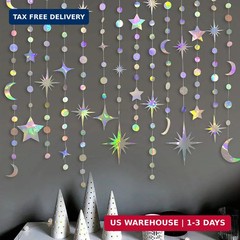 Iridescent Star Moon Circle Dot Garland Party Decoration Kit Hanging Crescent an