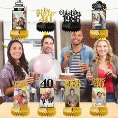 8Pcs 40th Birthday Decorations Honeycomb Centerpieces for Women Men, Black Go…