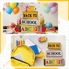 Versatile Rustic Wooden Back to School Decorations – 4 Pcs with Pencil Topper