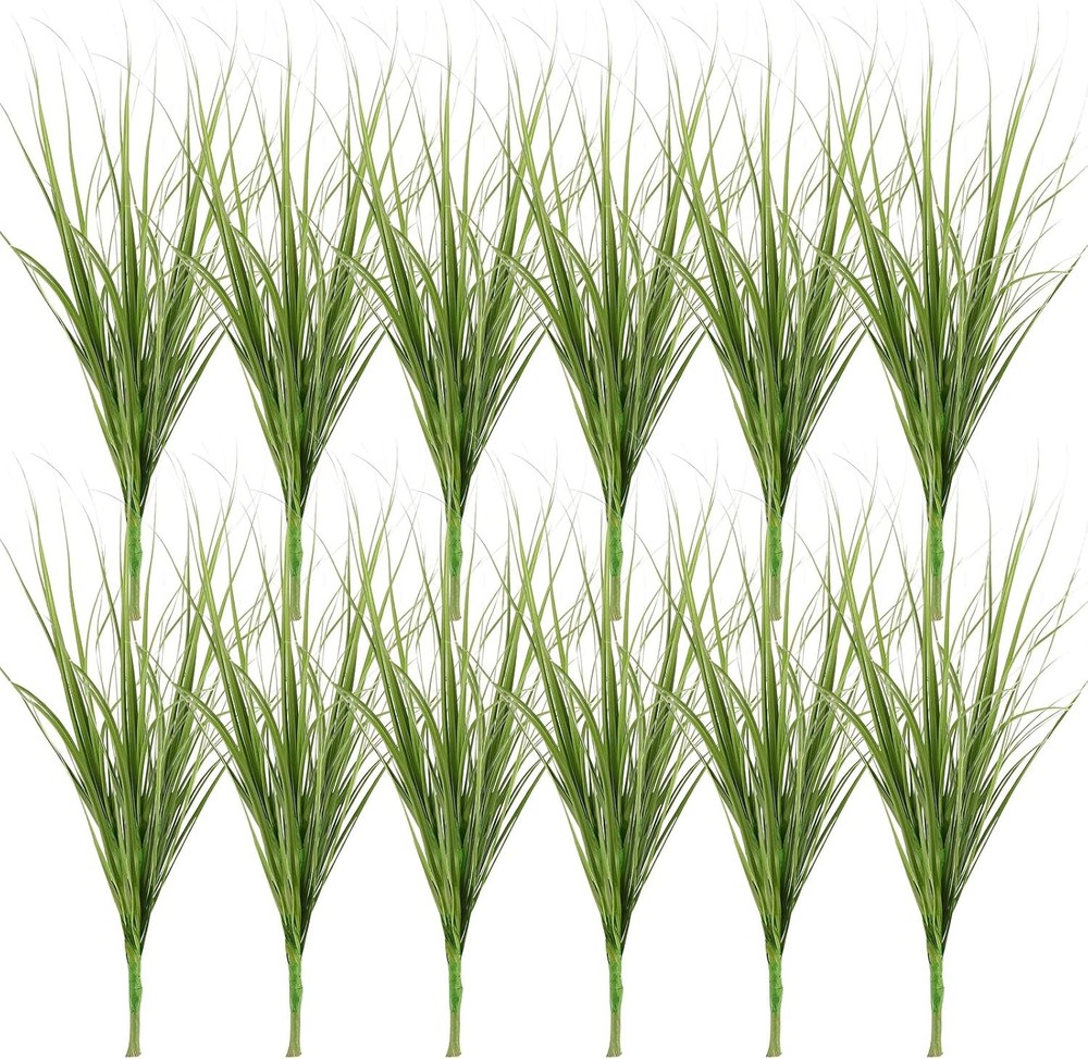 PRETYZOOM 12pcs Artificial Plants, 11.8» Plastic Onion Grass Shrubs, Green