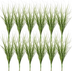 PRETYZOOM 12pcs Artificial Plants, 11.8» Plastic Onion Grass Shrubs, Green