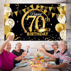 Birthday Party Decoration Extra Large Fabric Black Gold Sign Poster for Annivers