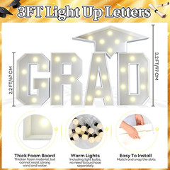 Grad Marquee Letters 3FT for 2026 Graduation Decorations, White Large Light up L