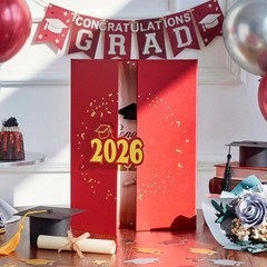 2026 Graduation Guestbook Alternative(Red & Gold), 12″ Class of 2026 Grad Card..