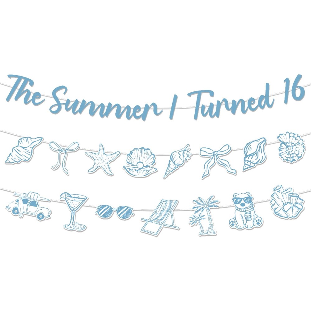 The Summer I Turned 16 Decorations – 3 Pcs Blue Coastal 16th Birthday Banner …