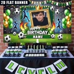 1pc 2D Vibrant Soccer Themed Personalized Birthday Banner Decoration Tapestry❀