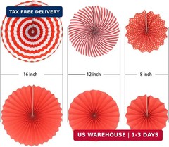 Party Hanging Paper Fans Set, Red Round Pattern Paper Garlands Decoration for Bi