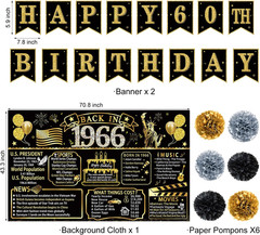 60Th Birthday Decorations for Men, Black and Gold 60 Year Old Party Supplies, Ba