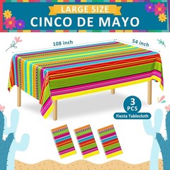 3 Pack Colorful Cinco De Mayo Fiesta Tablecloths 54×108 – Easy Clean Party Decor