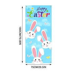 Happy Easter Decorations Bunnies Rabbits Door Cover Banner Gift Outdoor 29.5X71″