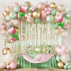 Pink and Green Birthday Decorations for Women Girls, Sage Green Pink Green