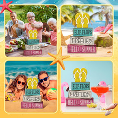Summer Decorations Flip Flops Wooden Sign Indoor Tabletop Gift 4 Pcs