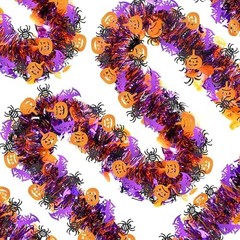 66 Ft Halloween Tinsel Garland – Purple Black Orange Glitter Streamers, Pumpkins