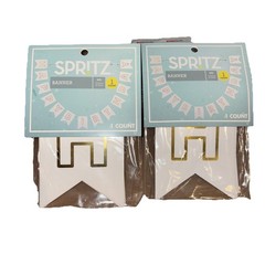 Spritz™ “Happy Birthday” Party Banner White & Gold 7’2” – Lot of 2 NEW