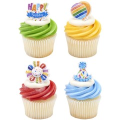 Happy Birthday Rings 24 Cupcake Toppers Featuring Multi-Colored Balloons Part…