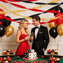Casino Streamers Party Decorations, 8 Rolls Red Black Gold Crepe Paper Stream…