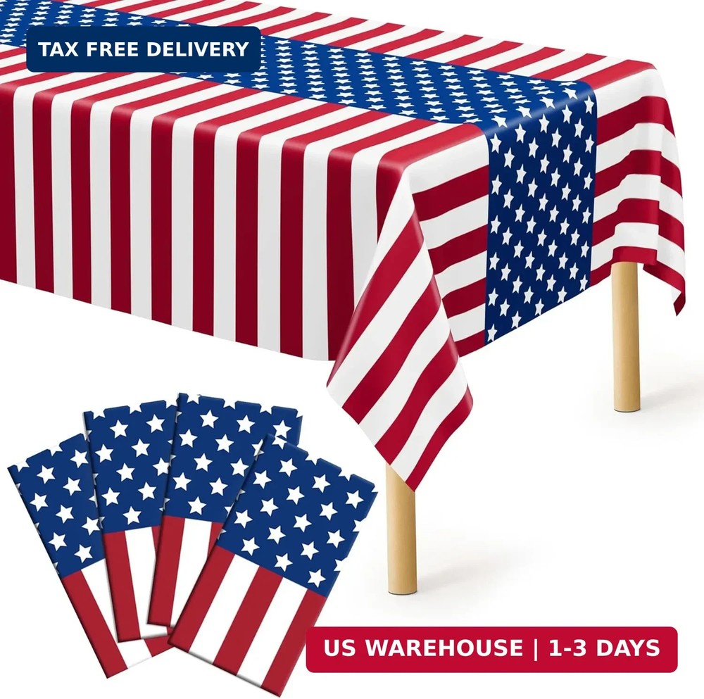 4 Pack 4th of July Tablecloths 108×54 Patriotic USA Party Table Covers