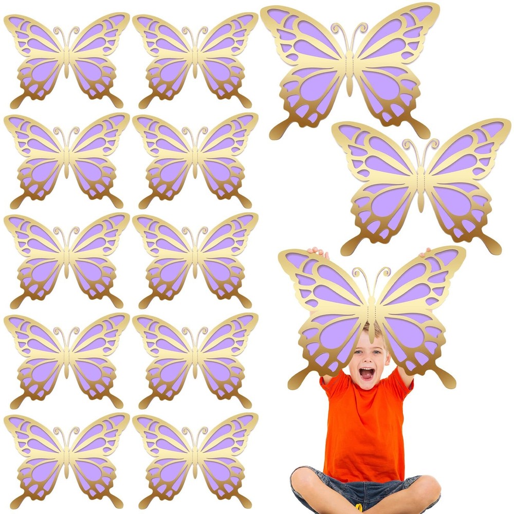 12 Pcs Large Butterfly Party Decoration Paper Butterfly Stickers in 2 Differe…