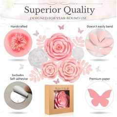 15pc Large Paper Flowers – Pink & White Roses for Girls Room