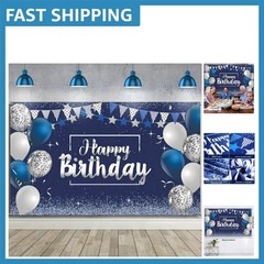 Navy Blue & Silver Happy Birthday Banner – Stunning 72.8 x 43.3 Inch Decoration