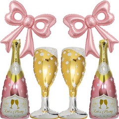 6 Pcs Pink Bow Balloons, Huge Rose Gold Champagne Bottle Goblet Aluminum Foil…