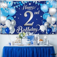 Blue Happy 2nd Birthday Banner – Xtralarge, 72×44 Inch | 2nd Birthday Decoration