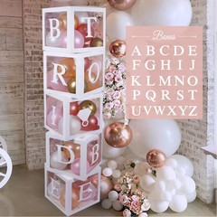 96 PC Bridal Shower Decorations Balloon Boxes White- Transparent Block with B…