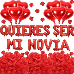 2 Set Red QUIERES SER MI NOVIA Balloons – 1200pcs Red Artificial Rose Petals 34p