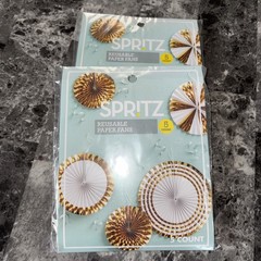 2 Kits -Spritz Reusable Paper Fans 5 Count- New
