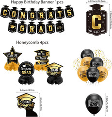 Graduation Decorations 2026 Set Black Gold Banner Backdrop Balloon Kit Swirls