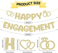 Pre-Strung Engagement Party Decorations,Glitter Happy Engagement Banner,Engaged
