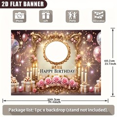 1pc 2D Golden Flower Theme Tapestry Personalized Birthday Poster Banner Party♪