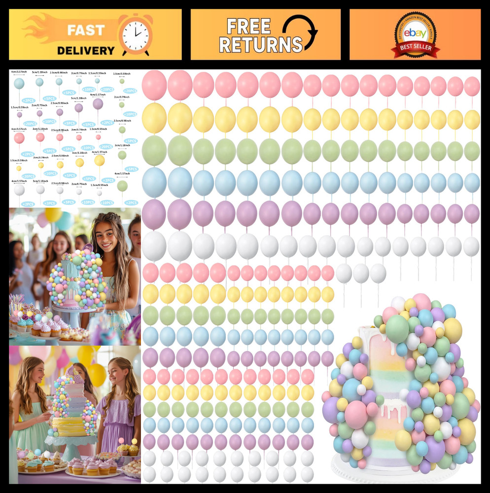 240 PCS Mini Balloons Cake Toppers – Foam Ball Decorations for Birthday & Weddin