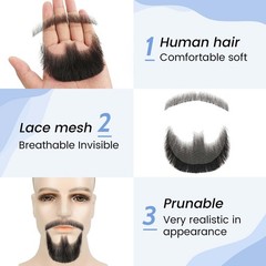 Human Hair Beard Goatee, 100% Handmade Soft Lace Invisible Fake Beard, Highly…