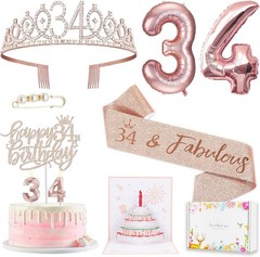 34th Birthday Decorations for Her Women, Rose Gold Party Supplies