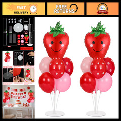 Strawberry Party Balloon Stand Kit – 2 Sets with Red & Pink Dot Foil Balloons, S