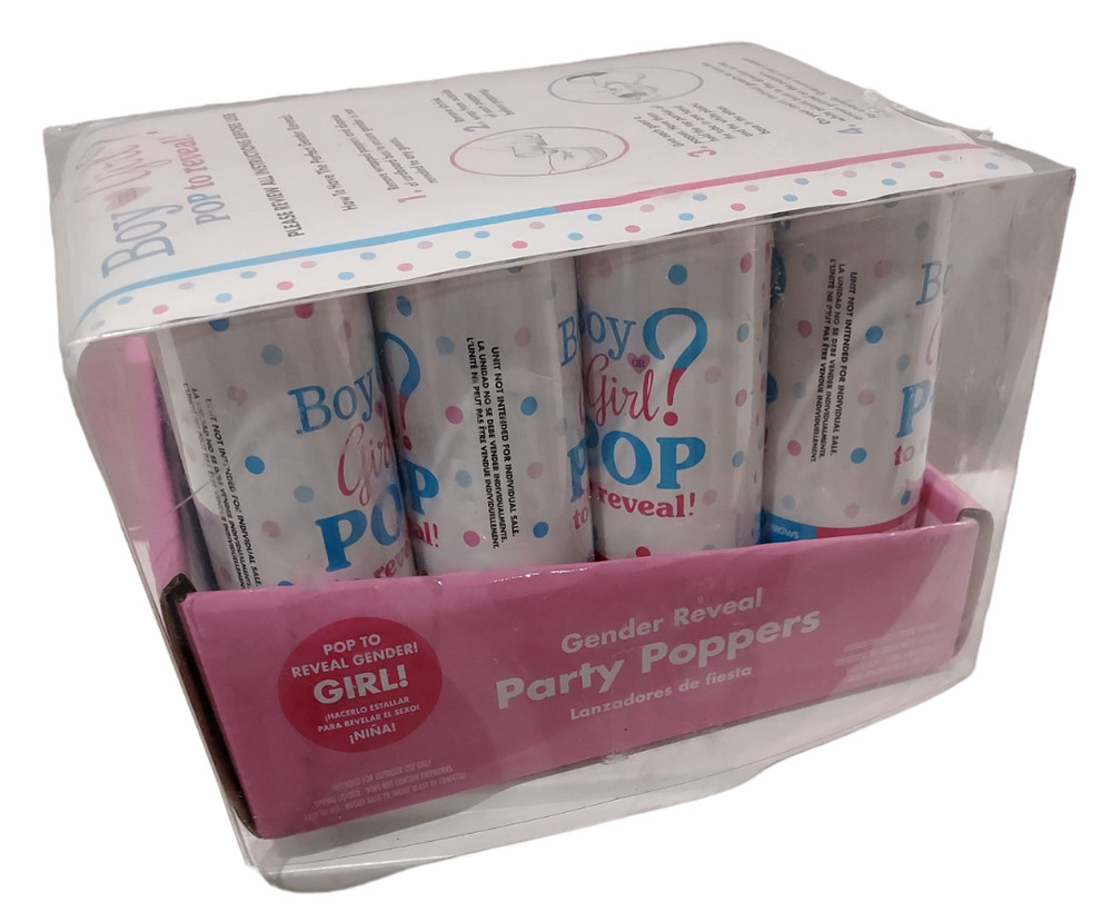 Gender Reveal Party Confetti Poppers – It’s a Girl! 12 Pink Poppers Box Sealed
