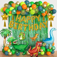 Dinosaur Birthday Party Decorations Supplies, 124Pcs Dinosaur Green Orange Blue