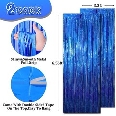 2 Pack Blue Tinsel Foil Fringe Curtains Metallic Party Streamers Backdrop