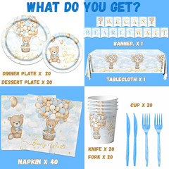 Blue Bear Baby Shower Decorations, 142Pcs Bearly Wait Baby Shower Decorations Ta