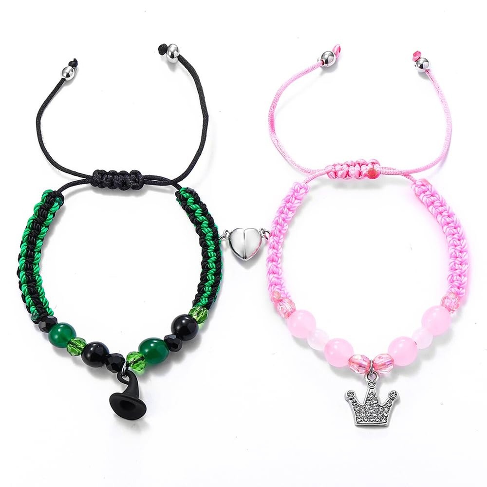 Elphaba Galinda Matching Bracelets -Braided Friendship Bracelet- Rhinestone C…