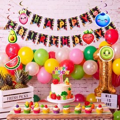 Fruit Birthday Banner Decoration Dancing Fruit Themed Birthday Party Decorati…