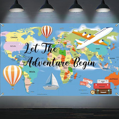 Let The Adventure Begin Backdrop Banner with 70.8″X43.3″, Adventure Awaits Bon V