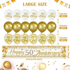 50Th Anniversary Decorations Kit – Large Happy 50Th Anniversary Banner with 18 B