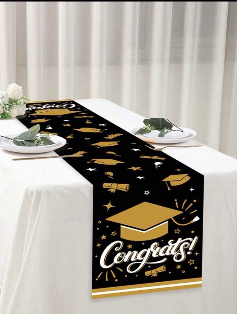 1pc Graduation Party Decor Table Runner Black/Gold