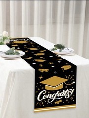 1pc Graduation Party Decor Table Runner Black/Gold