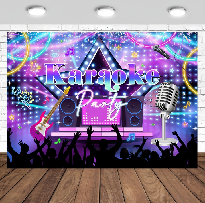 Karaoke Party Backdrop Rock Star Music Disco Photo Background Star Decor Banner